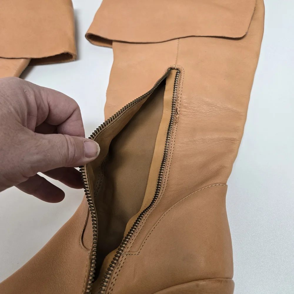 Tan Wedge Knee-High Leather  Boots